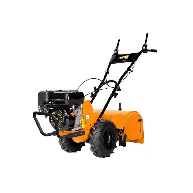 MOTOBINEUSE ROTOVATOR À FRAISES ARRIÈRES LARGEUR 48CM PUISSANCE 6.5CV 212CC FEIDER FRTF220 AVEC PROTÈGE MOTEUR À L'AVANT