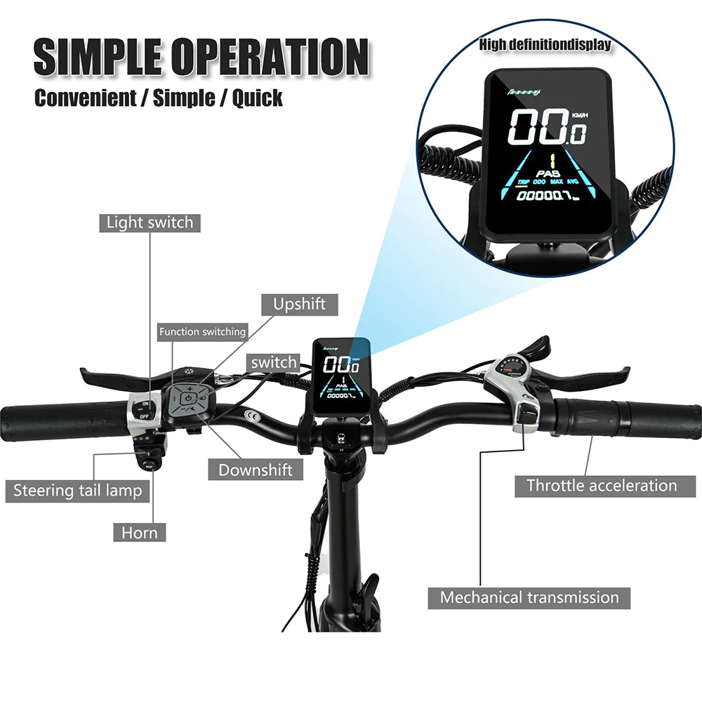 Vélo CMACEWHEEL Y20 750W 20" Fat Bike électrique Pliable avec Cadre Ouvert – Image 5