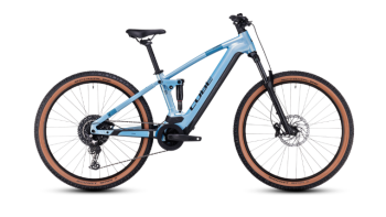 VTT Électrique Tout-Suspendu Cube Stereo Hybrid 120 Pro 750 Shimano Deore 12V 750 Wh 29'' Bleu Sage Metallic 2023