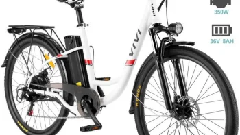 Vélo Électrique 26" Vélo de Ville, Vélo Cruiser Electrique Homme Femme avec Batterie Lithium-ION Amovible 8Ah, 7 Vitesses, Blanc
