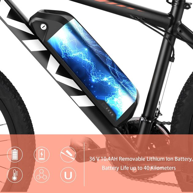 VIVI 26" 250W Vélo de Montagne électrique 36V 10,4Ah ORANGE Vélo de Transport à Batterie Amovible 25MPH 21 Vitesses E-Bike Adulte – Image 2