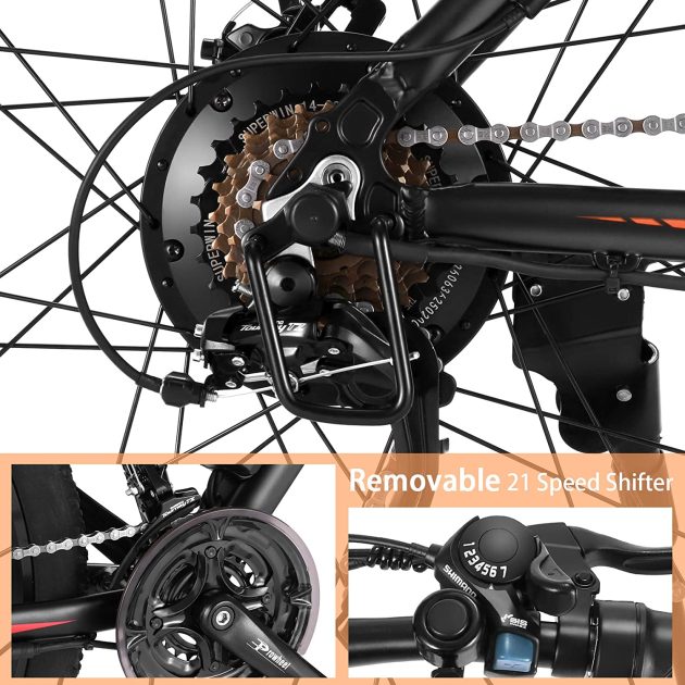 VIVI 26" 250W Vélo de Montagne électrique 36V 10,4Ah ORANGE Vélo de Transport à Batterie Amovible 25MPH 21 Vitesses E-Bike Adulte – Image 3