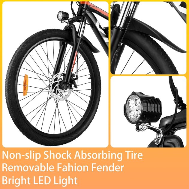 VIVI 26" 250W Vélo de Montagne électrique 36V 10,4Ah ORANGE Vélo de Transport à Batterie Amovible 25MPH 21 Vitesses E-Bike Adulte – Image 4