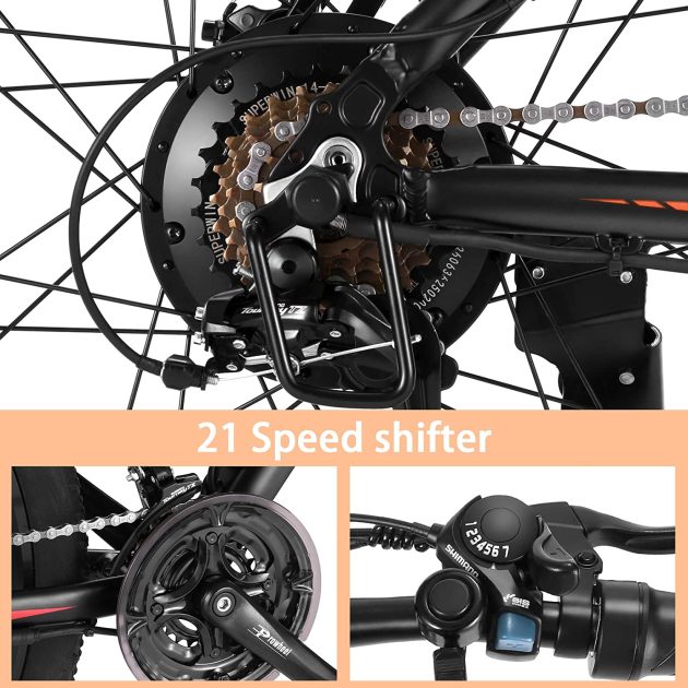 VIVI 26" 250W Vélo de Montagne électrique 36V 10,4Ah ORANGE Vélo de Transport à Batterie Amovible 25MPH 21 Vitesses E-Bike Adulte – Image 5