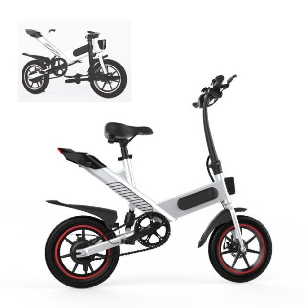 Vélo assistance Electrique Y-one vélo électrique pliant 36V 10Ah batterie 14 pouces avec 3 modes de conduite EU PLUG Blanc