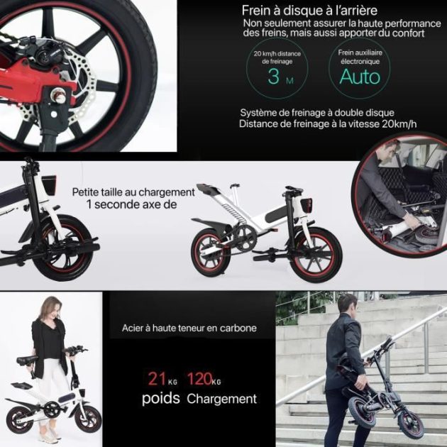 Vélo assistance Electrique Y-one vélo électrique pliant 36V 10Ah batterie 14 pouces avec 3 modes de conduite EU PLUG Blanc – Image 2