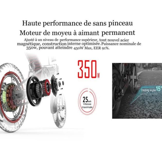 Vélo assistance Electrique Y-one vélo électrique pliant 36V 10Ah batterie 14 pouces avec 3 modes de conduite EU PLUG Blanc – Image 4