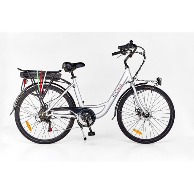 Vélo électrique BiClou Porteur 26 gris : mot. roue arrière 250W batterie 280Wh - roues 26 pouces - autonomie 40km - garanti 3 ans